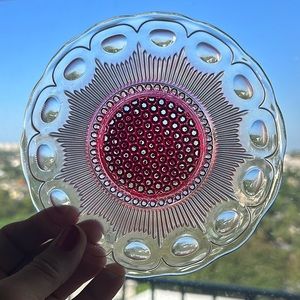 2 Vintage Bartlett Collins Manhattan Red Thumbprint Depression Glass 5 3/4 Plate